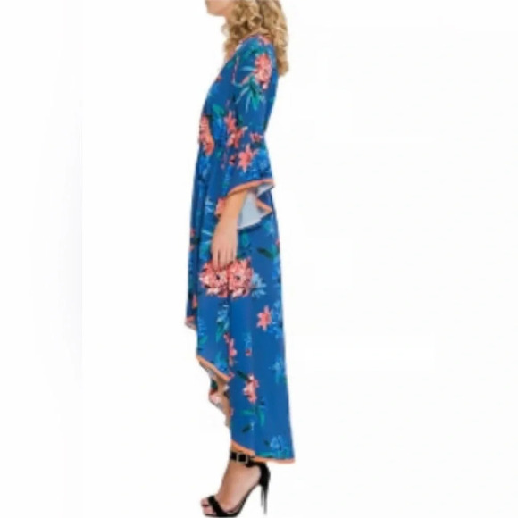Flying Tomato Wrap High Low Dress Tie Blue Floral Bell Sleeves Size Small Summer - Picture 7 of 8